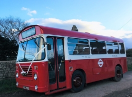 Red single deck vintage Bus for wedding hire in Newport